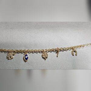 Gold Charm Bracelet with Evil Eye and Cross